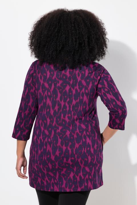 Actual product image Ulla Popken Abstract Print 3/4 Sleeve V-Neck Knit Tunic (50, 52)