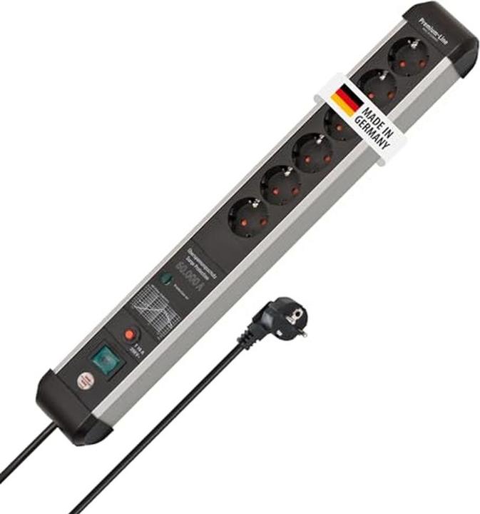 Produktbild Brennenstuhl 1391010601 Steckdosenleiste mit Schalter Silber-Schwarz Schutzkontakt 1 St. (6 x, CEE 7/3, 5 m)