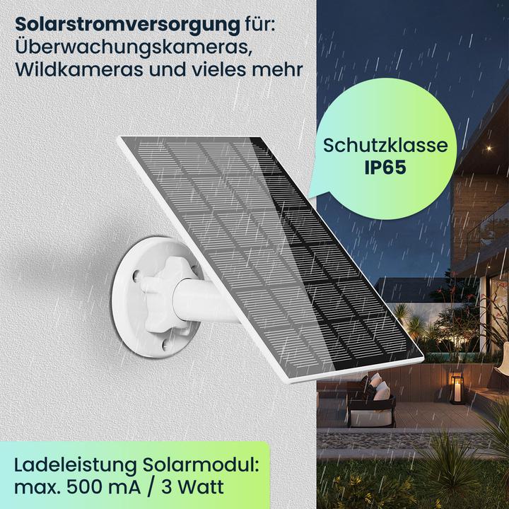 Actual product image Casativo Solar panel with USB-C connection, for rechargeable IP cameras, 3 watts each, IP65, set of 2 (3 W, 0.24 kg)
