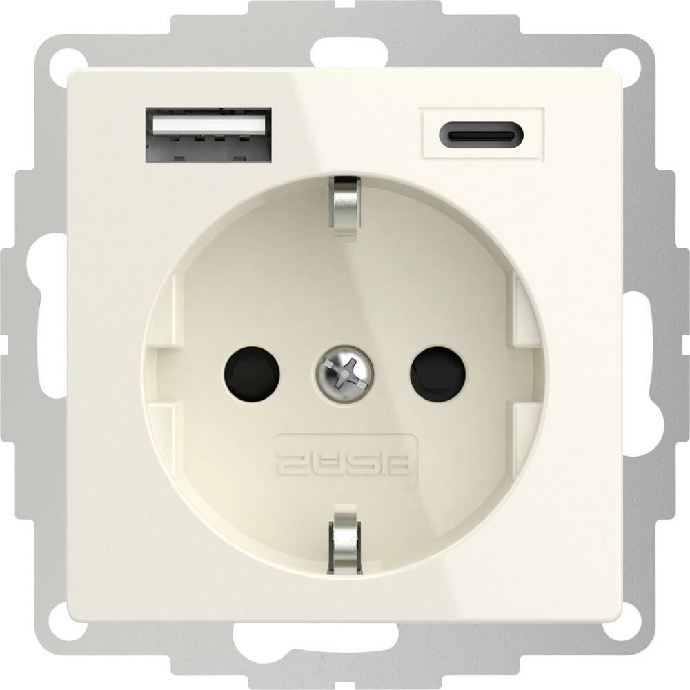 2USB, Steckdose, 2U-449535 Schutzkontakt-Steckdose mit USB-Ladeausgang, erhöhter Berührungsschutz, VDE IP20 Creme-Wei