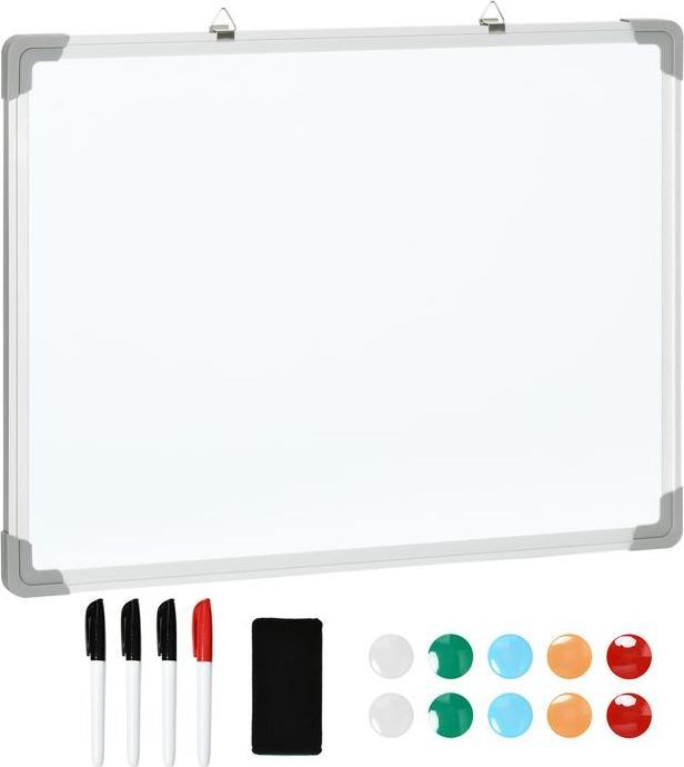 Swisshandel24 Whiteboard Magnetic Magnetic board with 4 markers 1 eraser 10 magnetic easel Wall mounting easy (60 x 45 cm)
