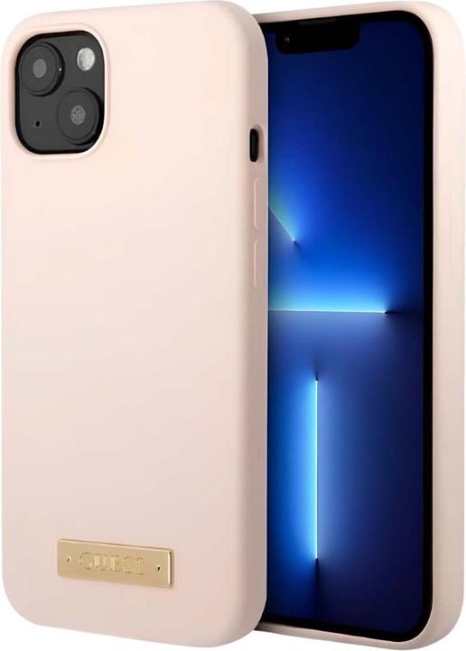 Actual product image Guess GUHMP13SSBPLP iPhone 13 mini 5.4" różowy/pink hard case Silicone Logo Plate MagSafe (Apple iPhone 13 mini)
