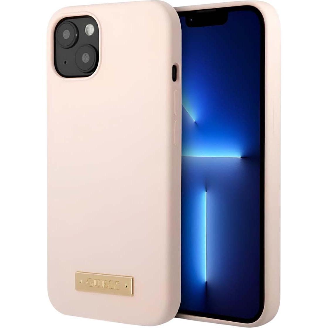 Guess GUHMP13SSBPLP Custodia rigida iPhone 13 mini 5,4" różowy/rosa Logo in silicone Piastra MagSafe (Apple iPhone 13 mini), Cover smartphone, Pink, R