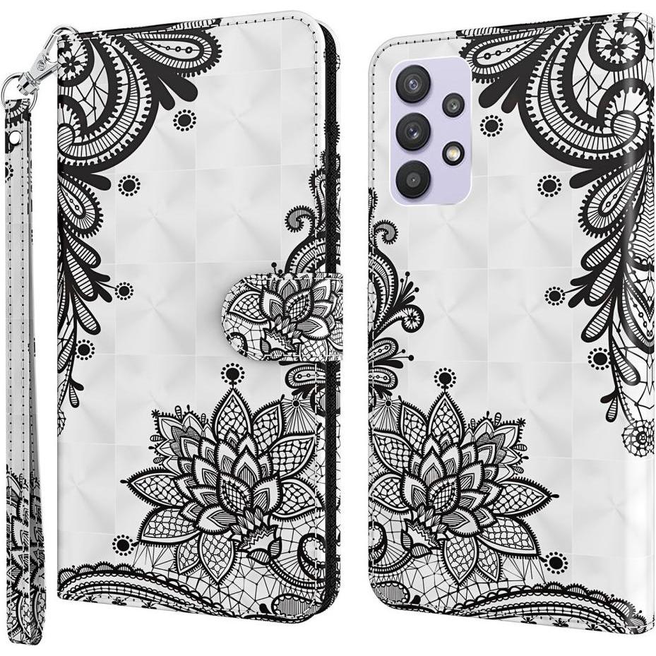 Thumbnail - Cover-Discount Galaxy A32 5G - Etui Glitzer Effekt Blumen schwarz (Samsung Galaxy A32 5G), Smartphone Hülle, Schwarz