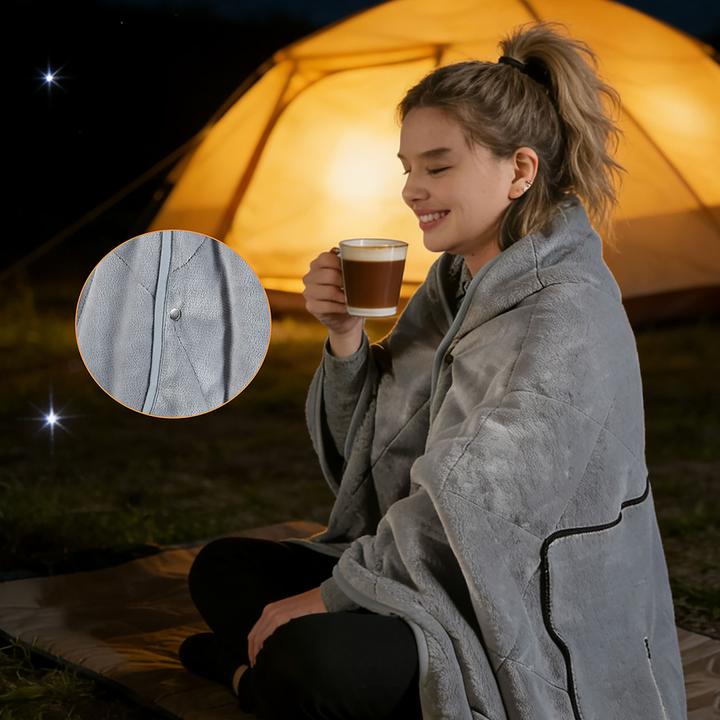 Immagine prodotto Ideoon Heizdecke 135x180 cm aus Polarfleece mit Druckknöpfen, elektrische Wärmedecke (180 x 135 cm)