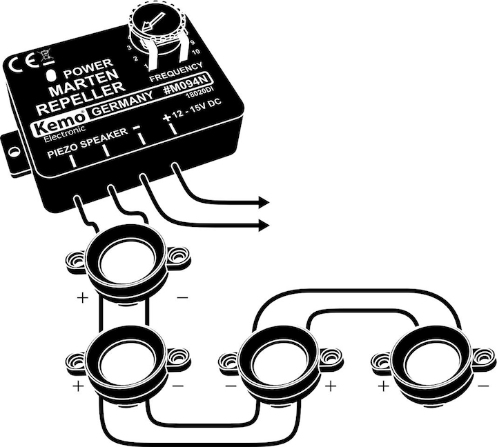 Actual product image Kemo Ultrasonic loudspeakers set off from the marten guard