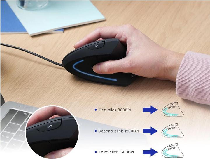 Produktbild Perixx PERIMICE-513 C Vertikale Ergonomie-Maus USB-C schwarz Rechtshänder (PERIMICE-513 C) (Kabelgebunden)