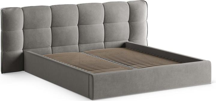 Actual product image Micadoni Velvet Storage Bed With Headboard, "Eric", Grey, 225x230x104 Made in Europe (140 x 200 cm)
