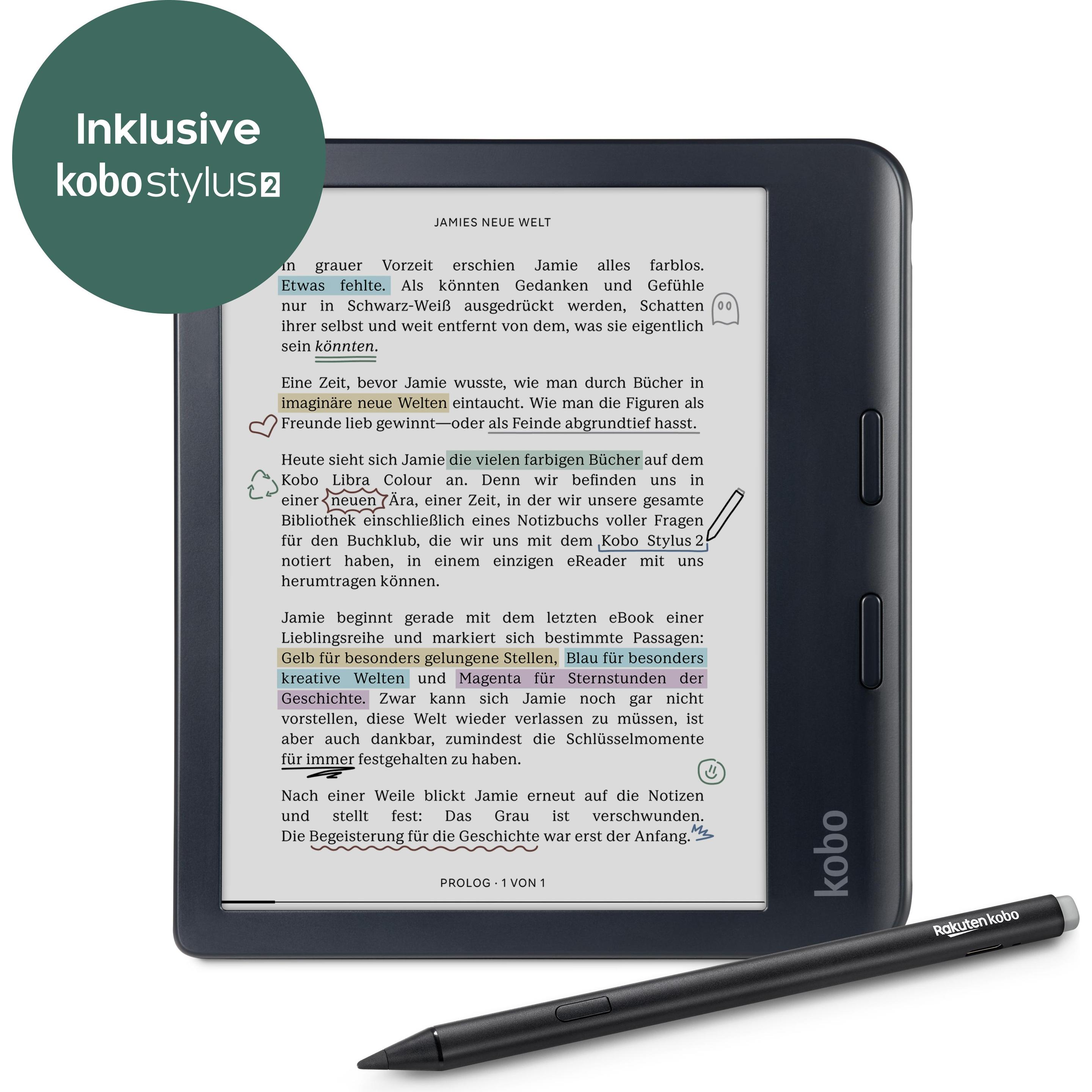 Kobo Libra Colour inkl. Stylus 2 (7", 32 GB, Schwarz), eReader, Schwarz