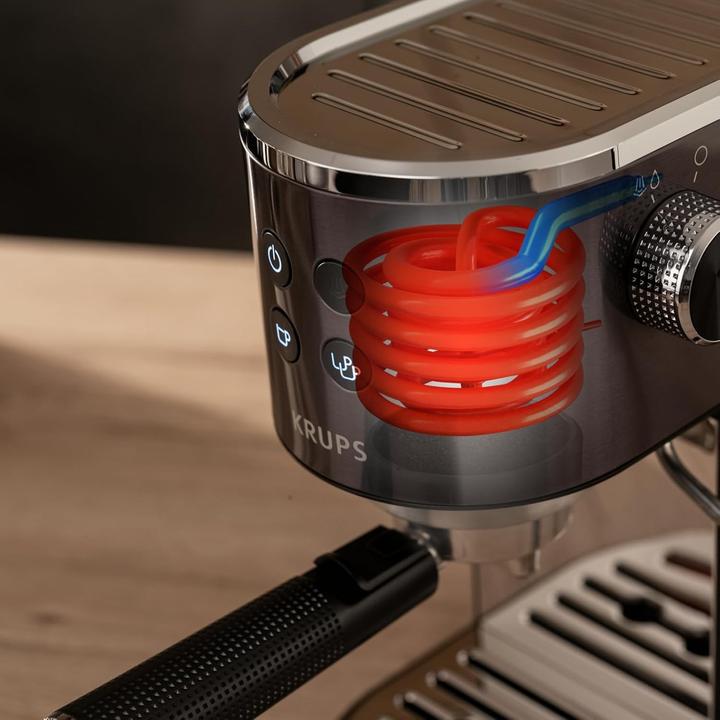 Produktbild Krups EspressoVirtuoso+ XP444G Espressomaschine mit Siebträger Schwarz mit Milch