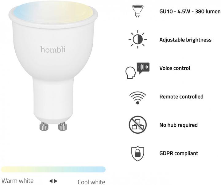 Actual product image Hombli Smart Spot (4.5W) CCT Duo Pack (GU10, 4.50 W, 350 lm, 2 x, F)