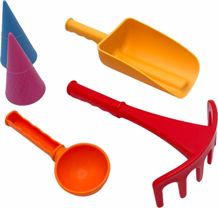 Actual product image Schildkröt Sand Toys folding bucket set red 9x22 cm, 7 parts, bucket 3l, sieve, accessories, from 18 months