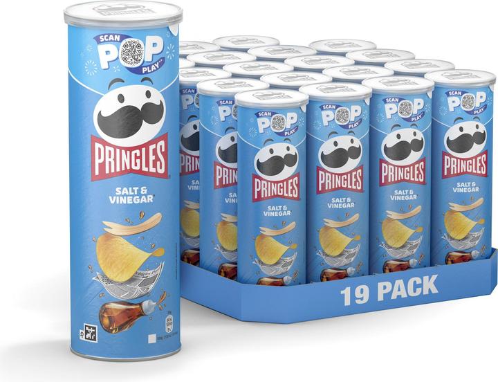 Actual product image Pringles Salt & Vinegar 165g stacked crisps with salt and vinegar flavour. Suitable for vegetarians. (165 g)