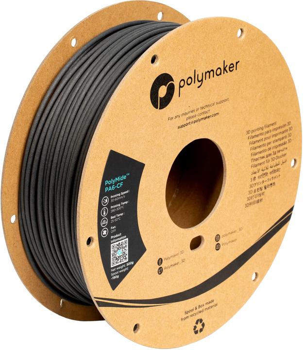 Actual product image Polymaker PolyMide PA6-CF V2 - Black - 2.85mm - 500g (Carbon, Nylon, 2.85 mm, 500 g)