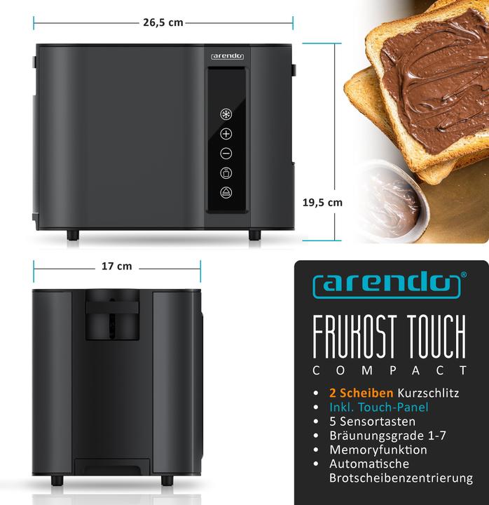 Image du produit Arendo Grille-pain en acier inoxydable 2 tranches à fentes courtes, écran tactile, écran avec affichage du