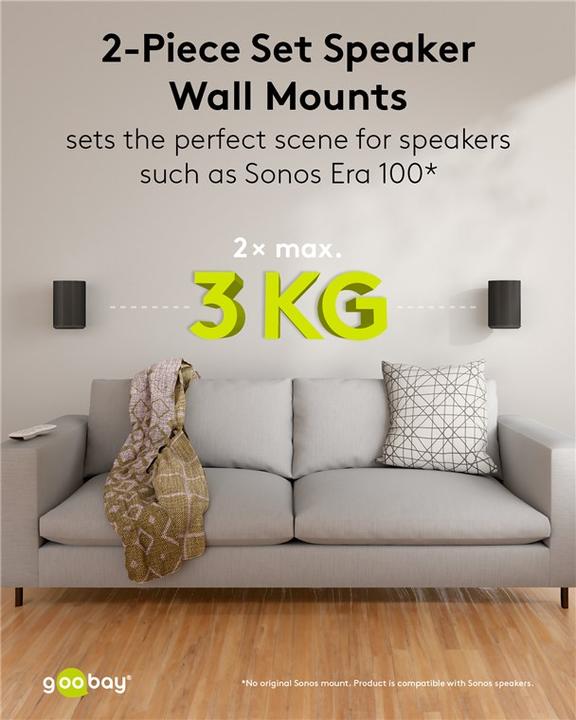 Productafbeelding Goobay Modern Era 1 Flex muurbevestiging voor luidsprekers, zwart (Wandmontage, Draaibaar, Kantelbaar)