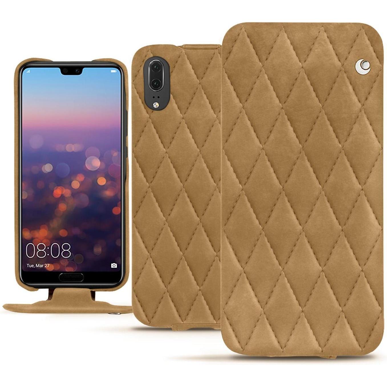 Noreve Lederschutzhülle vertikal (Huawei P20), Smartphone Hülle, Braun