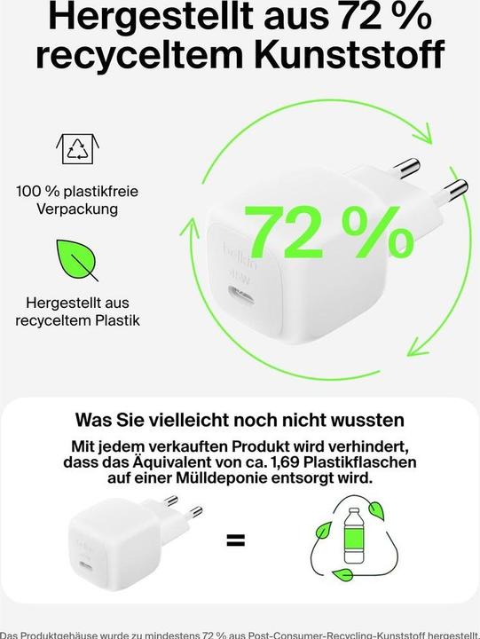 Actual product image Belkin BoostCharge 45 W USB-C with PD, incl. USB-C cable (45 W, 1 portion)