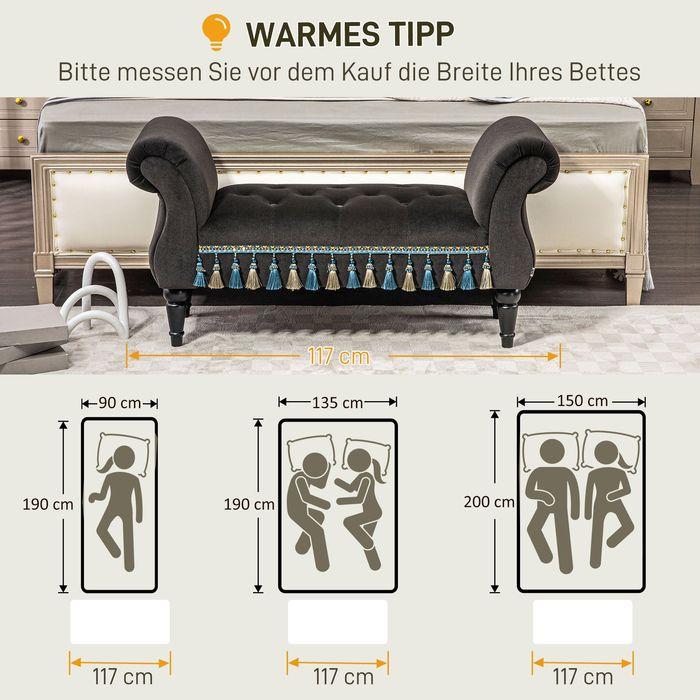 Actual product image Swisshandel24 Upholstered bench, storage space, armrest, wooden legs, vintage, velvet look, up to 150kg, 117x4 (40 cm)