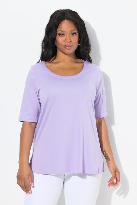 Immagine prodotto Ulla Popken T-shirt dal taglio svasato in cotone Pima con scollo a girocollo e maniche a 3/4 (50, 52)