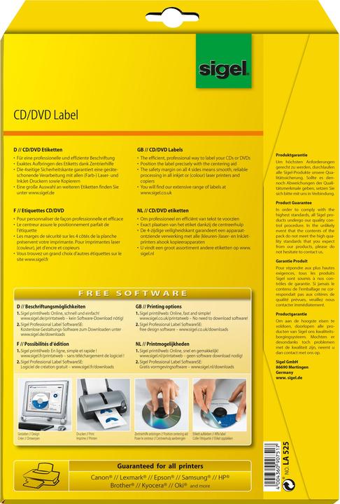 Immagine prodotto Sigel Etichette CD/DVD