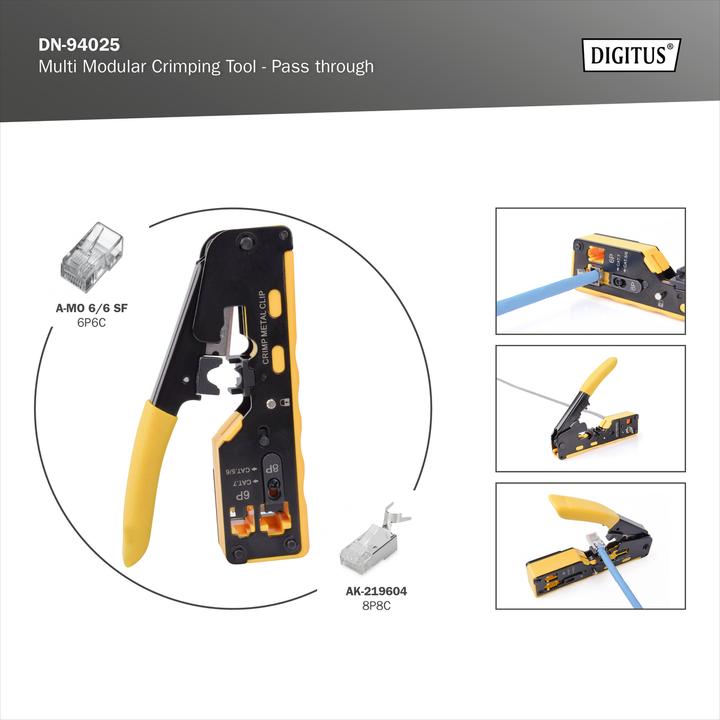 Produktbild Digitus Multimodulares Crimpwerkzeug Pass through geeignet für 6P,8P, CAT 7, EZ 8P8C Stecker (25 mm)
