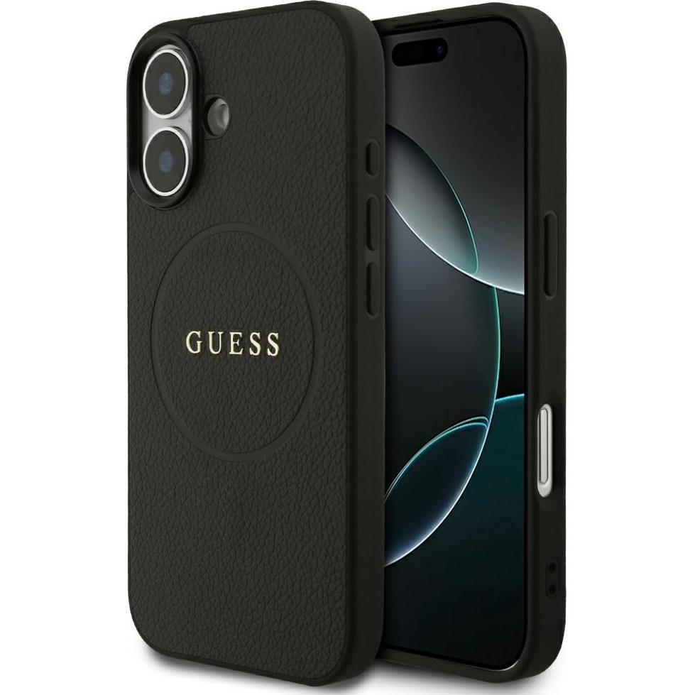 Guess - Grained Gold Ring MagSafe (GUHMP17SPGHSMMK) - iPhone 17 - Black (Apple iPhone 17) (GUHMP17SPGHSMMK)