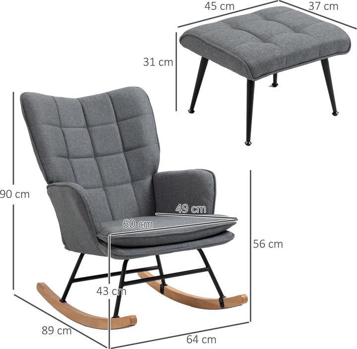 Image du produit Homcom Schaukelstuhl mit Hocker Polyester, Schaumstoff Grau