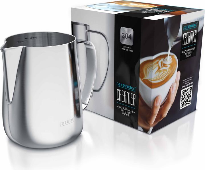 Actual product image Arendo Milk jug 600 ml with measuring scale, stainless steel milk jug, milk frother, barista milk pitcher