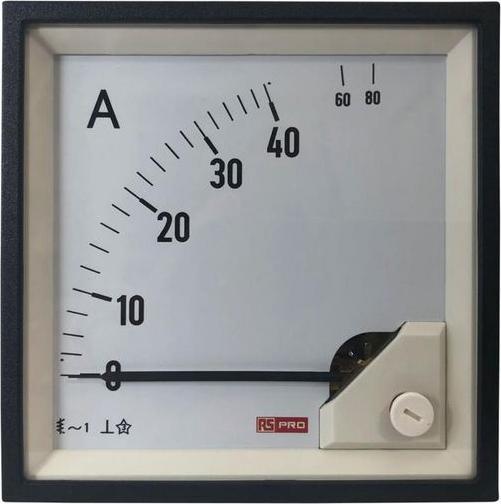 Immagine prodotto RS PRO Amperometro 80 (Ingresso)A AC Ferro mobile, 92mm x 92mm D. 54 (<30 A) mm, 62 (30 60 A) mm, 66 (10