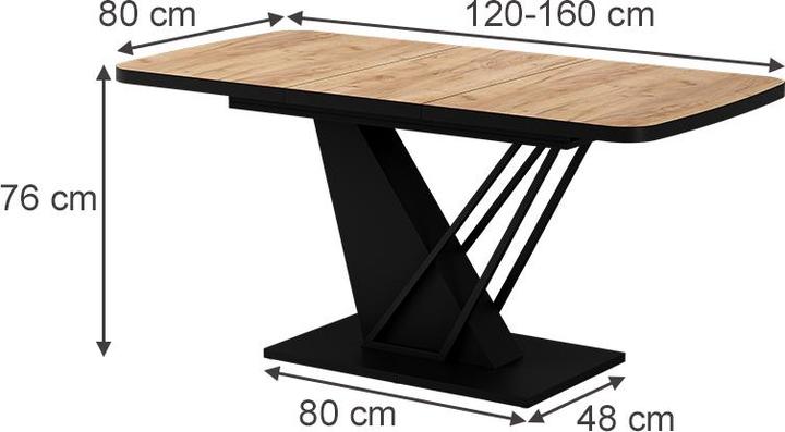 Produktbild Vicco Esstisch Fenaro, Goldkraft Eiche/Schwarz/Schwarz, 120 x 80 cm ausziehbar (120 x 120 x 77.40 cm)
