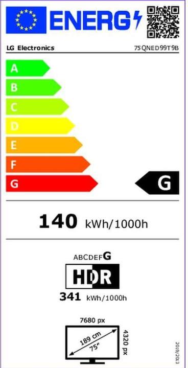 Energie-Label LG 75QNED99T9B.AVS (75", QNED99, QNED, 8K, 2024)