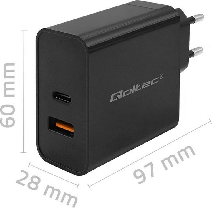 Image du produit Qoltec Ładowarka Super Quick PD | 90W | 5-20V | 2.4-4.35A | 1xUSB type C | 1xUSB A | Czarna (90 W, 2 ports)