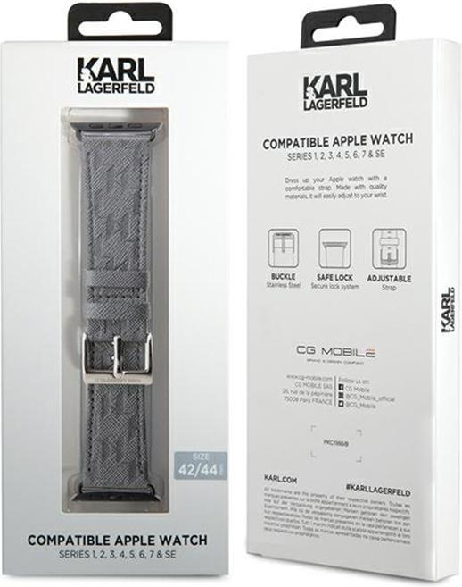 Image du produit Karl Lagerfeld Pasek KLAWLSAKLHPG Apple Watch 42/44/45/49mm srebrny/silver strap Saffiano Monogram (42 mm, 44 mm, 45 mm, 49 mm, cuir écologique, Plastique)