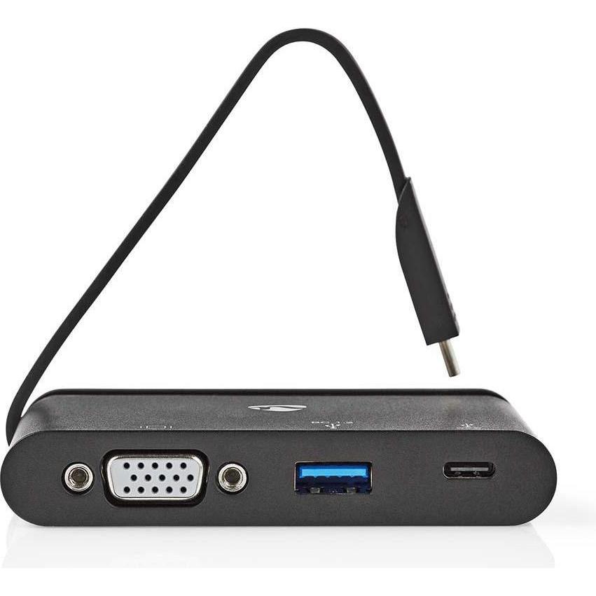 Thumbnail - Nedis Hub - USB-C - Computer - USB 3.0 - VGA - Schwarz (USB-C, 1 Ports), Dockingstation + USB Hub, Schwarz