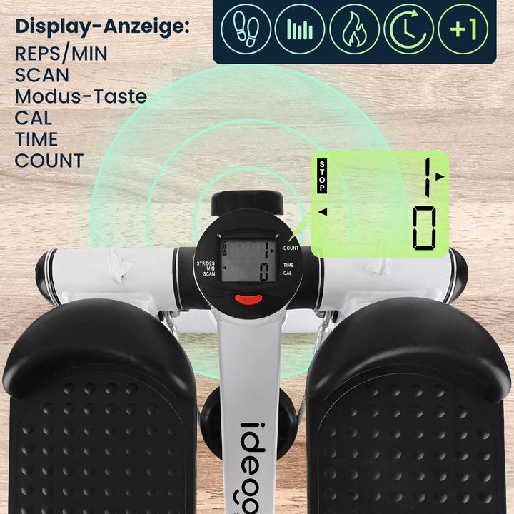 Produktbild Ideoon Mini Stepper mit Trainingscomputer und Widerstandsbändern, max. 100 kg, 38 x 30 x 18 cm