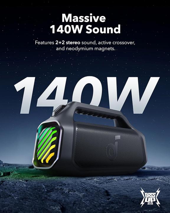 Produktbild soundcore Portable Speaker||Boom 2 Plus|Black|Portable/Wireless|A3134011 (20 h, Stromversorgung über USB, Akkubetrieb)