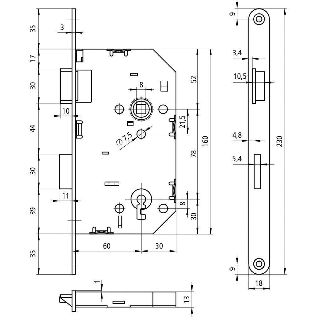 Thumbnail - Schänis, Türschloss + Schliesszylinder, Einsteckschloss 1020 INTRO (Einsteckschloss)