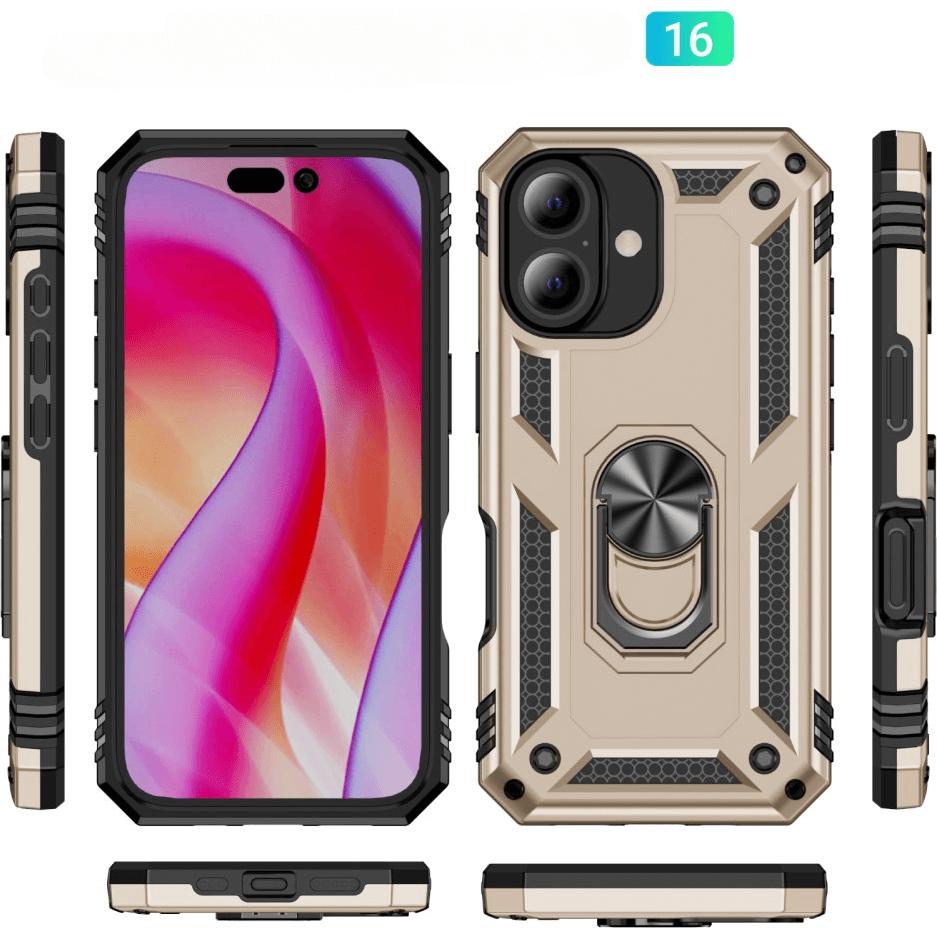 Thumbnail - Cover-Discount iPhone 16 - Robustes Back Cover mit Kickstand (Apple iPhone 16), Smartphone Hülle, Gold