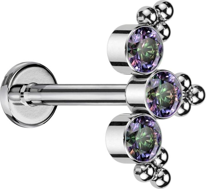 Immagine prodotto Star Piercing Micro Threadless Labret argento perline triangolari tre cristalli scuri multicolore (Titanio, senza ottone)