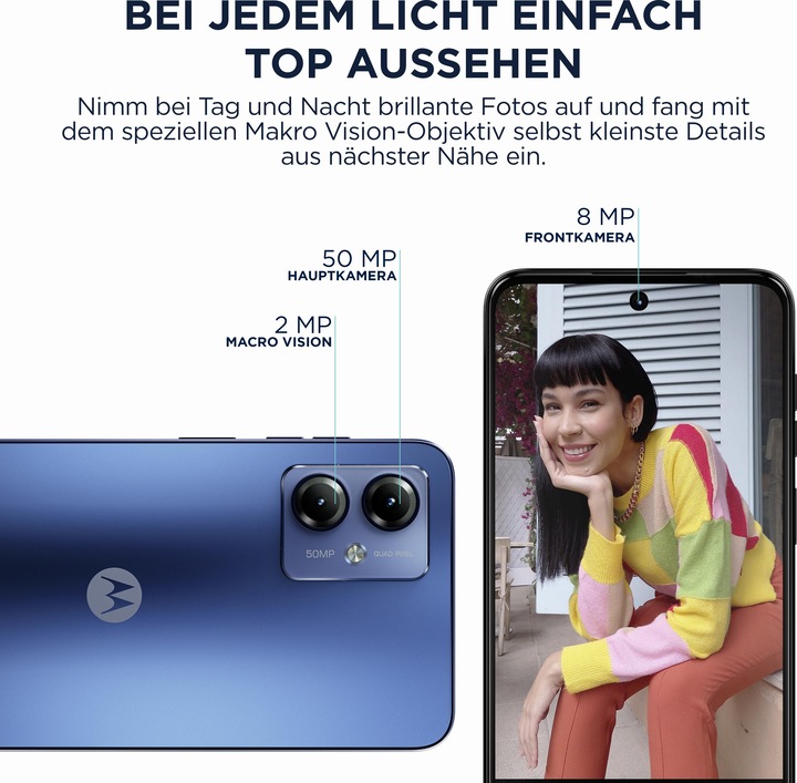 Produktbild Motorola Moto G14 (128 GB, Sky Blue, 6.50", Dual SIM, 50 Mpx, 4G)