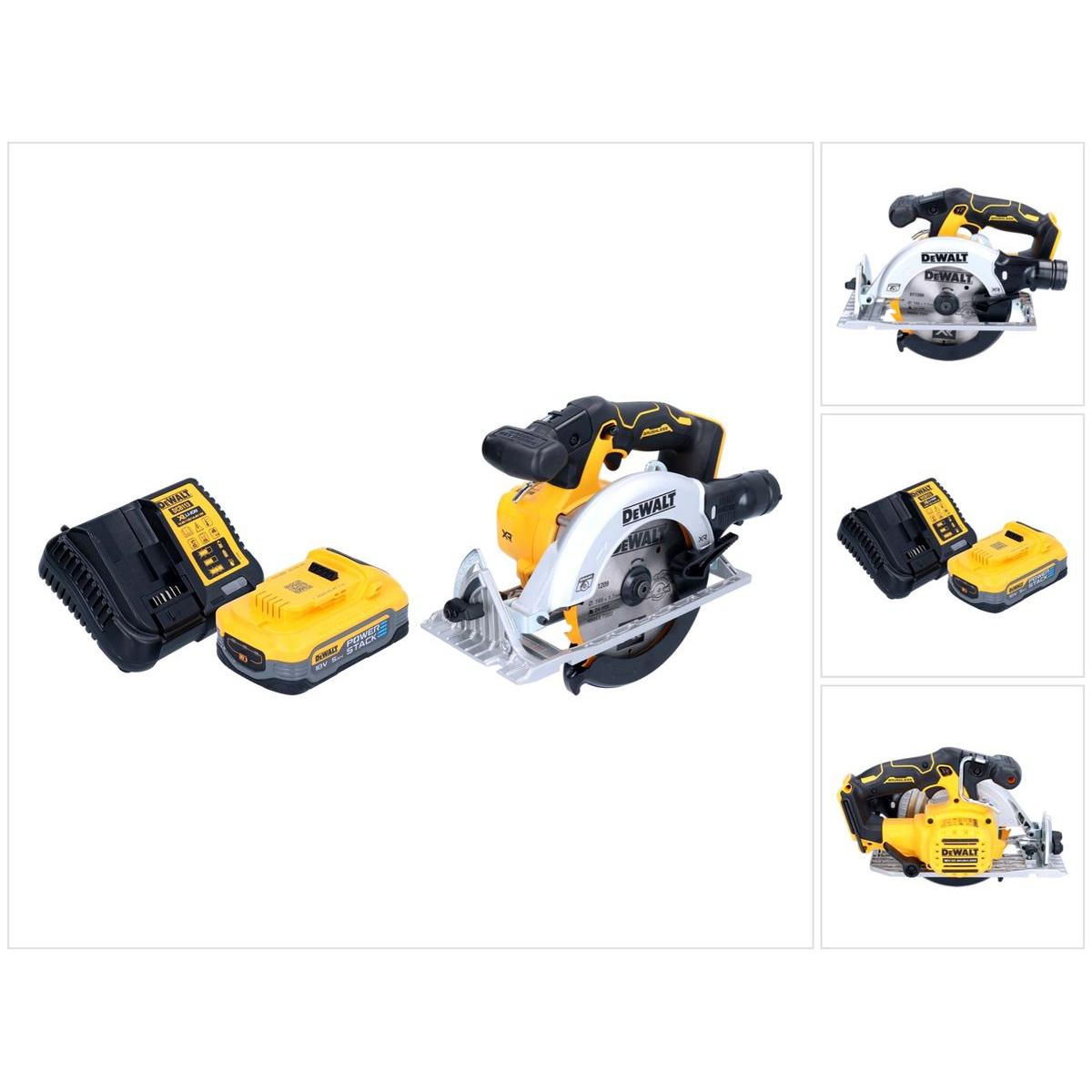 DeWalt, Handkreissäge, DCS 565 H1 Akku Handkreissäge 18 V 165 mm Brushless + 1x Powerstack Akku 5,0 Ah + Ladegerät