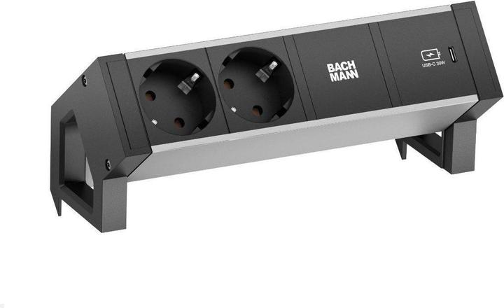 Image du produit Bachmann 937302 DESK2 ALU BLACK 2x 1xUSBC 30W (3 x, CEE 7/3, 0.20 m)