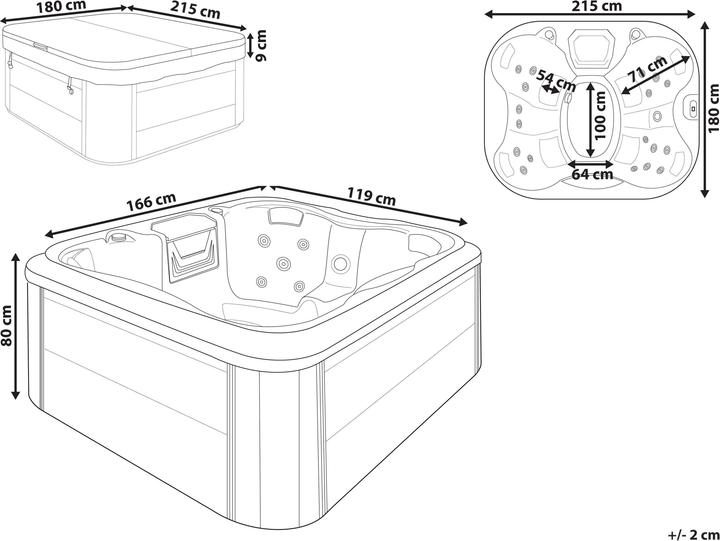 Produktbild Beliani Whirlpool Outdoor weiss mit LED rechteckig 180 x 215 cm ARCELIA (4 Pers.)