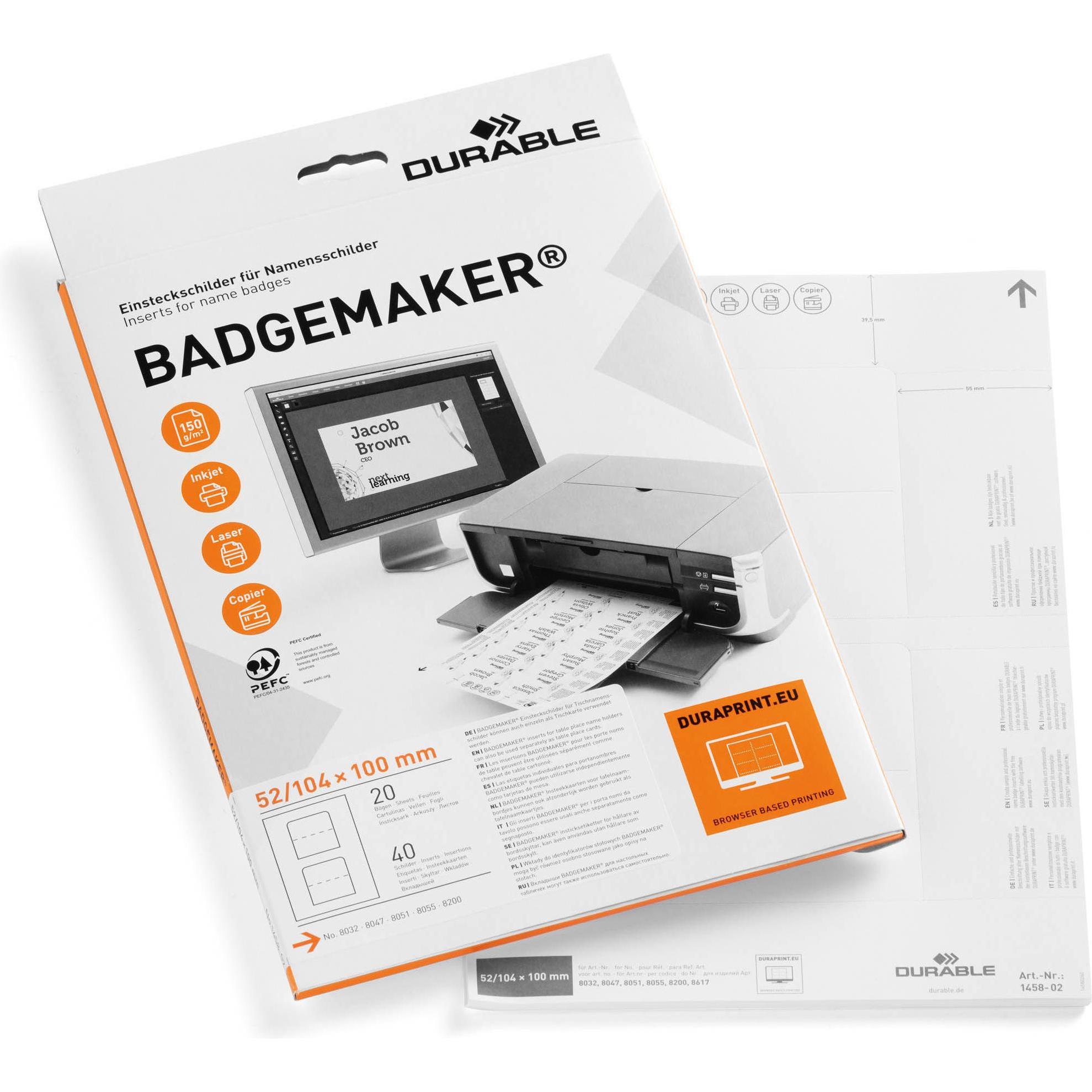 Durable, Informationsschild, Einstecketiketten Badgemaker für Namensschilder