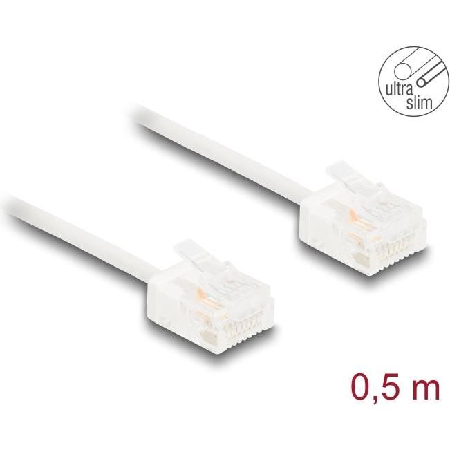 Thumbnail - Delock RJ45 Netzwerkkabel Cat.6 UTP Ultra Slim 0,5 m weiss mi (U/UTP, CAT6, 0.50 m), Netzwerkkabel