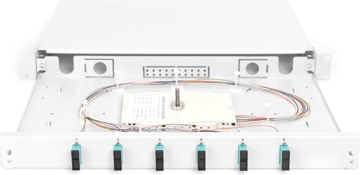Productafbeelding Digitus Pull-out glasvezel splice box 1U Voorzien van 6x SC duplex incl. M 25 schroef Splice cassette F...