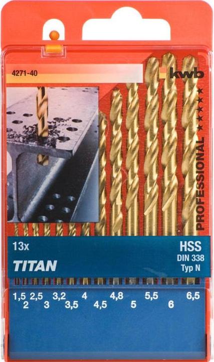 Produktbild kwb Titan Spiralbohrer Set 13-teilig (1.5 mm, 2 mm, 2.5 mm, 3 mm, 3.3 mm, 3.5 mm, 4 mm, 4.3 mm, 4.5 mm, 5 mm, 5.5 mm, 6 mm, 6.5 mm)