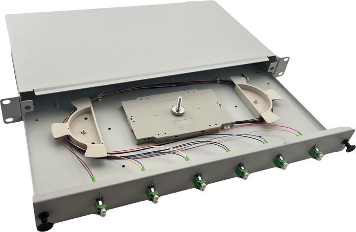 Actual product image Helos Fibre optic 19" splice box 6 x LC/APC Duplex OS2, ready to splice, grey