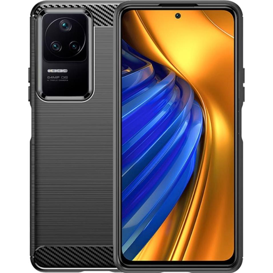 Screenguard Xiaomi Poco F4 Hülle Carbon Brushed Soft TPU (Xiaomi Poco F4), Smartphone Hülle, Schwarz